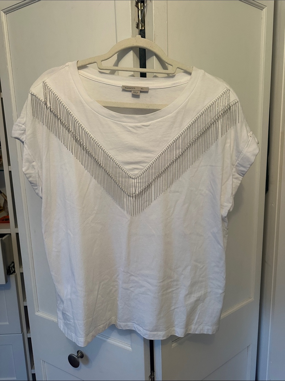 All Saints fringe white tee